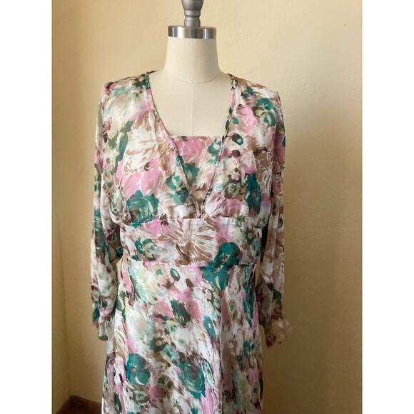TS Three Seasons Women's Maxi Dress Size L Chiffon Floral Pink - Picture 7 of 10